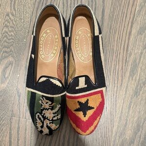 Stubbs & Wootton Black and Multicolor Embroidered Loafers